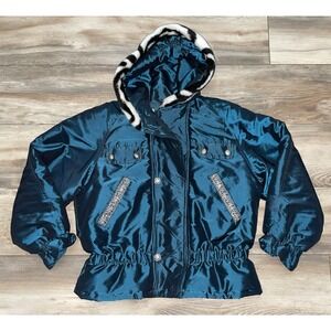 Vintage Expressions Contemporary Apparel Girls 14 Winter Jacket Teal Zebra